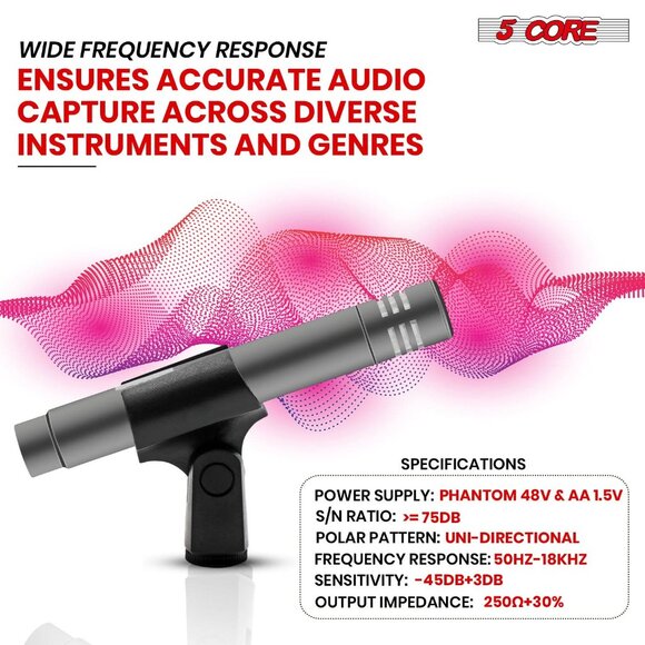 Instrument Microphone Professional XLR Cardioid Pencil Stick Condenser Mic Grey - Picture 8 of 10